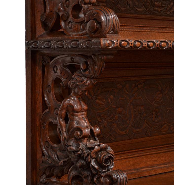 Hand Carved French Antique Hunt Sideboard Cabinet