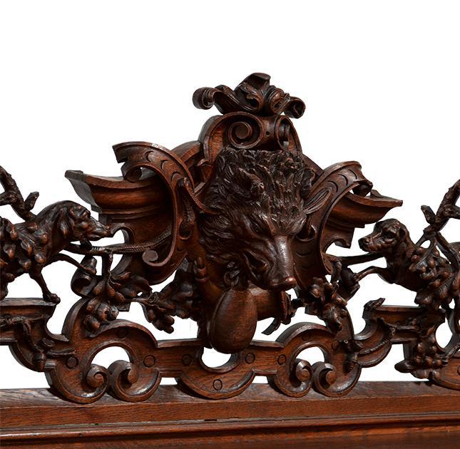 Hand Carved French Antique Hunt Sideboard Cabinet
