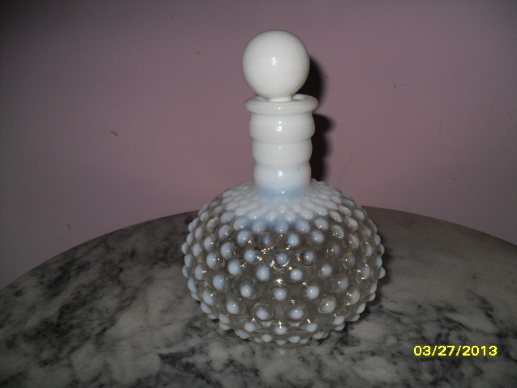 Vintage Milk Glass Hobnail Perfume Bottle w/ Stopper