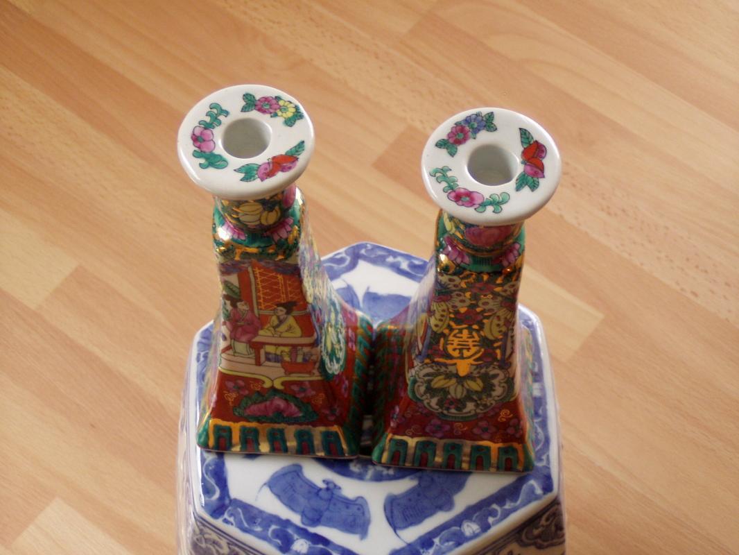 Pair of Chinese Famille Rose Candlesticks