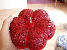 Carved Chinese Lacquer Peony Melon Box