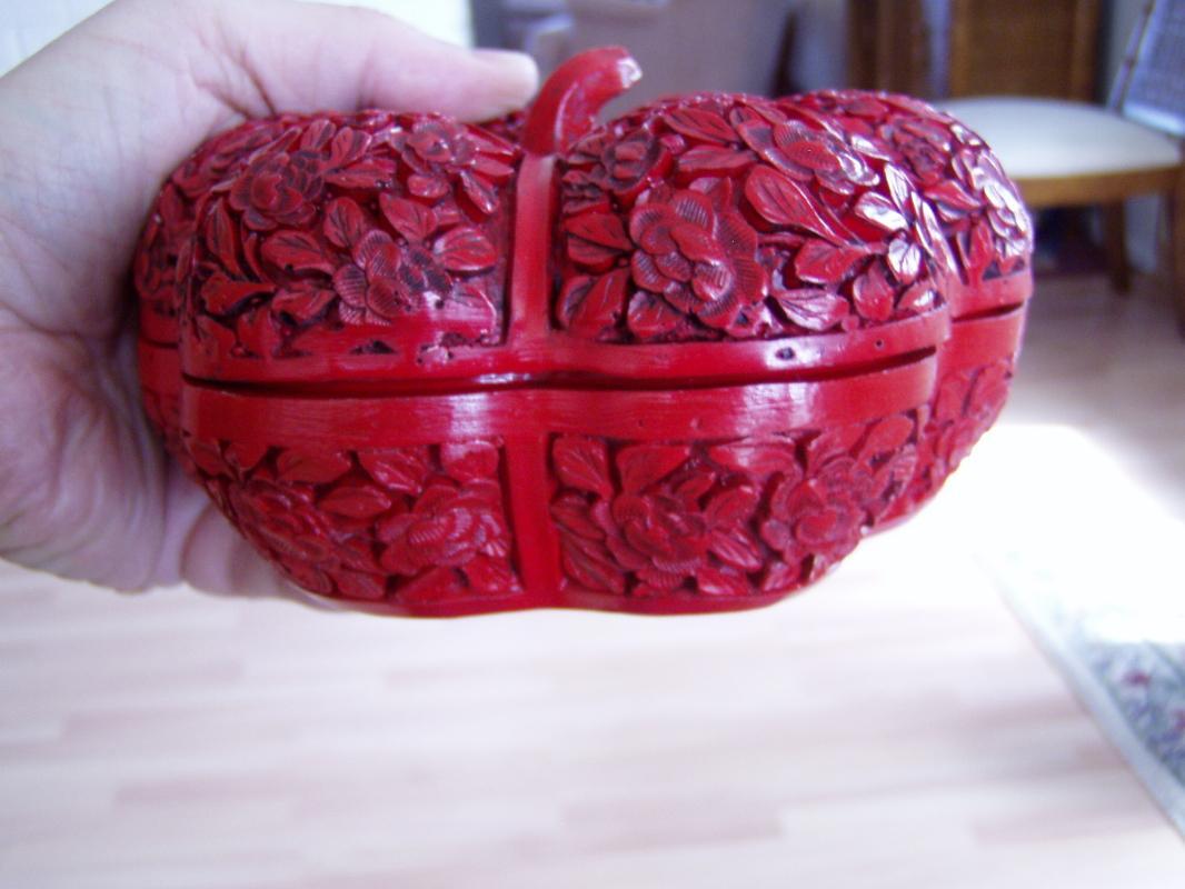 Carved Chinese Lacquer Peony Melon Box