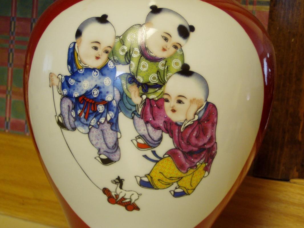 Chinese Coral Children Vase
