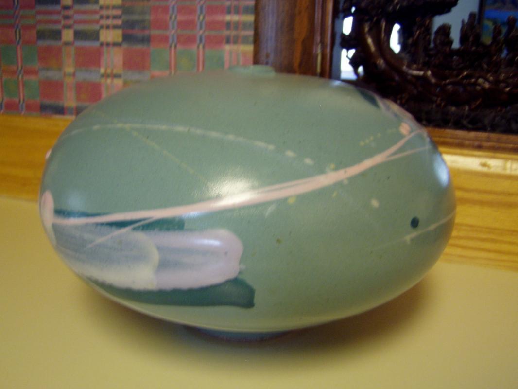 Old Japanese Studio Vase in Mint Green
