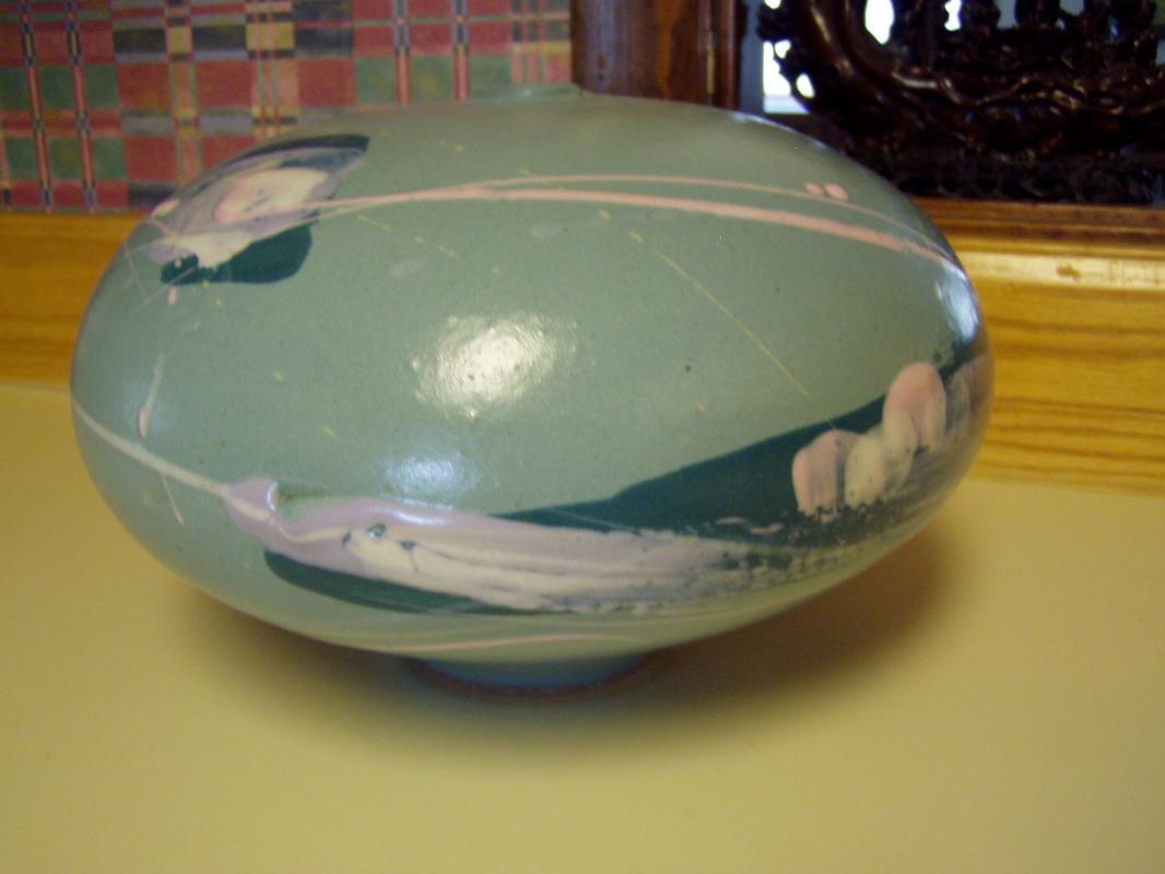 Old Japanese Studio Vase in Mint Green