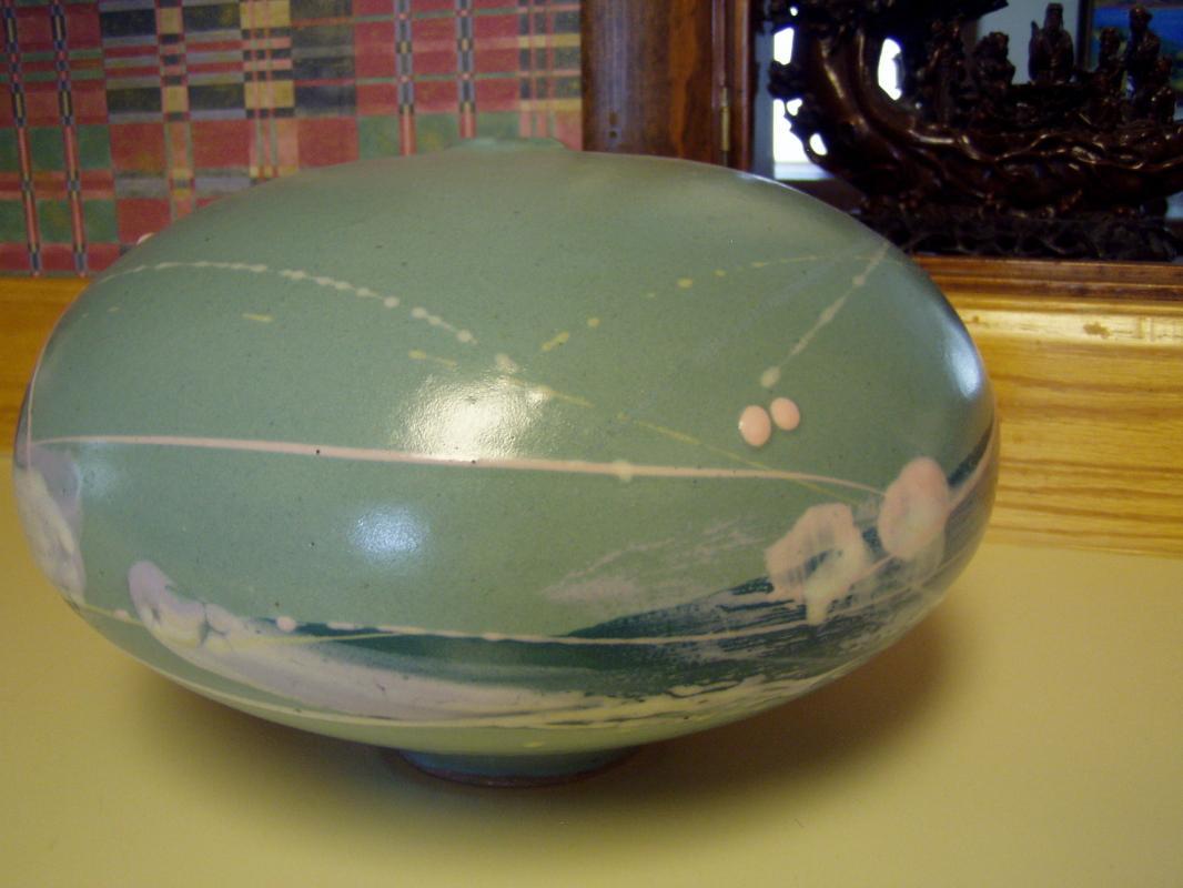 Old Japanese Studio Vase in Mint Green