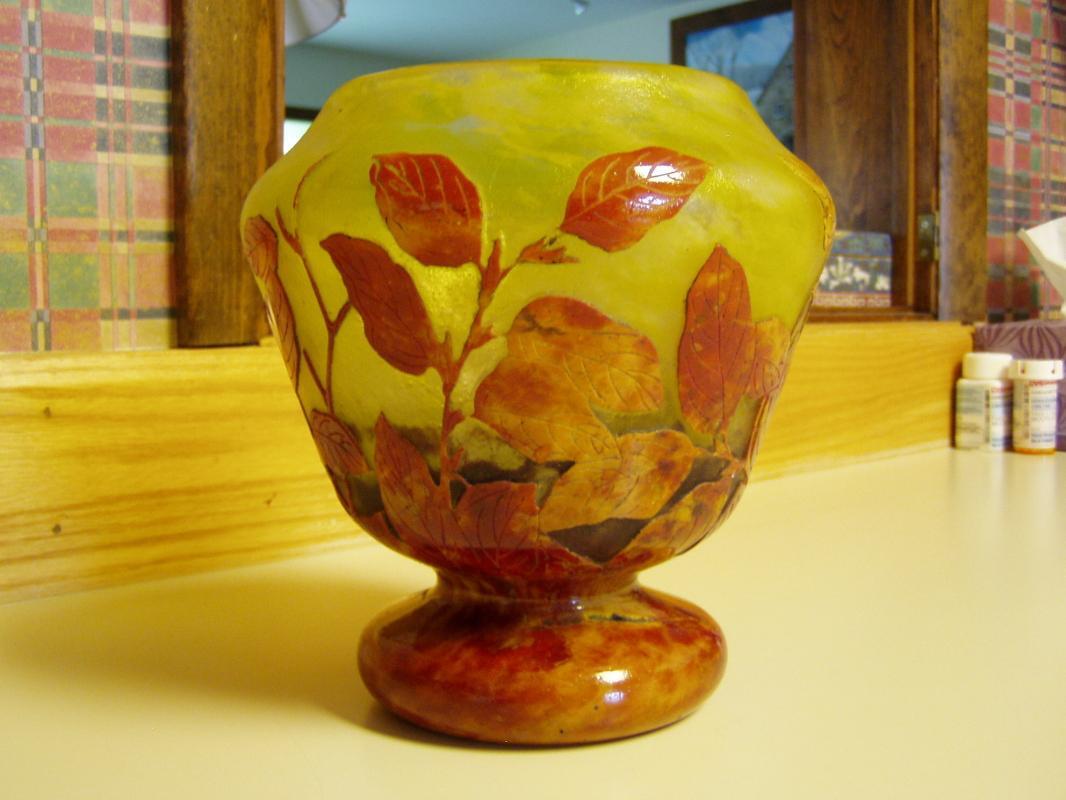 Daum Nancy French Cameo Vase with Autumn Foliage