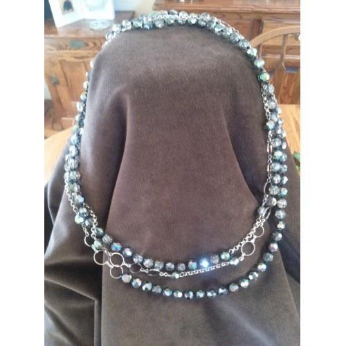 Vintage black and grey crystal beaded necklace
