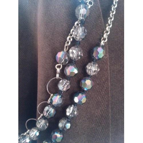 Vintage black and grey crystal beaded necklace