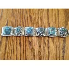 BEAUTIFUL VINTAGE STERLING SILVER AND ABALONE SHELL BRACELET