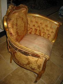 Bergere Louis XVI Style Gold Leaf Arm Chair