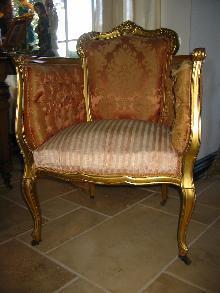 Bergere Louis XVI Style Gold Leaf Arm Chair