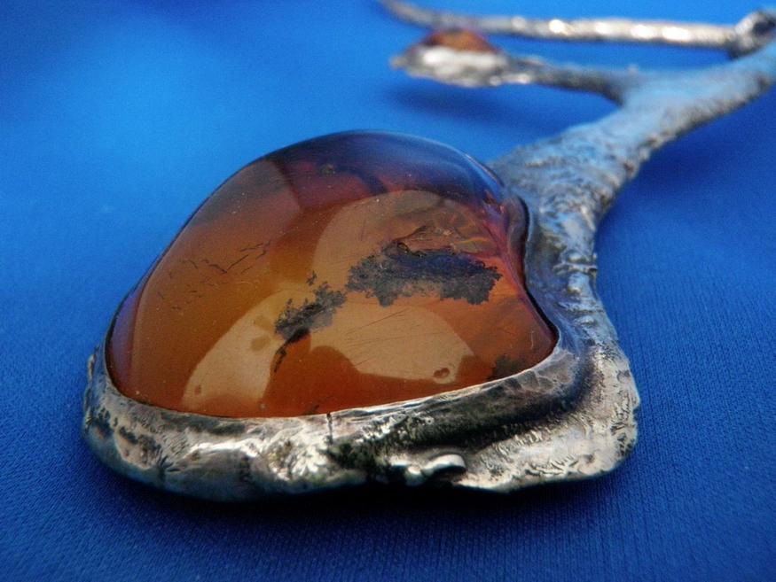 MASSIVE Vintage Necklace AMBER 1960's Designer Baltic Amber and Sterling Silver Neck Piece / Necklace