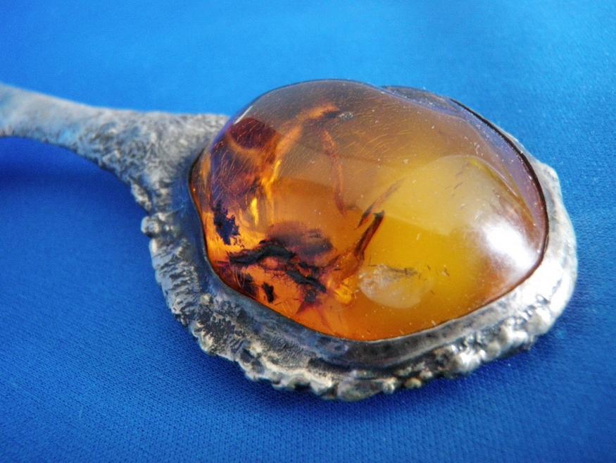 MASSIVE Vintage Necklace AMBER 1960's Designer Baltic Amber and Sterling Silver Neck Piece / Necklace