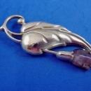 HUGE Taxco Sterling Silver Brooch 1940's Repousse Leaf and Amethyst Flower Brooch Pin