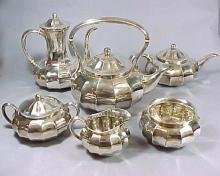 Rare Set of Six (6) Tiffany & Co Art Nouveau 1907 Silver Tea and Coffee Service Set Melon Form
