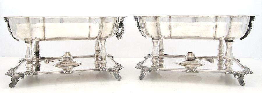 Antique English Silver Heated Buffet Servers Serving Dishes Elegant Scalloped, Scroll Work