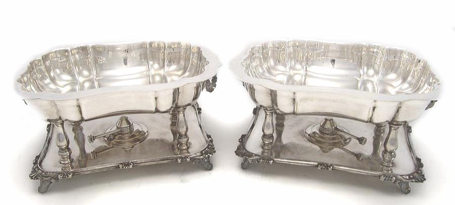 Antique English Silver Heated Buffet Servers Serving Dishes Elegant Scalloped, Scroll Work