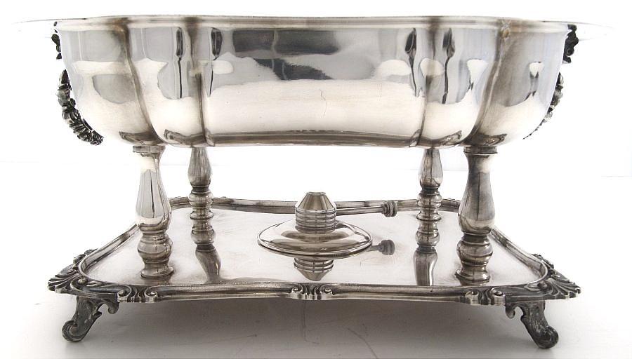 Antique English Silver Heated Buffet Servers Serving Dishes Elegant Scalloped, Scroll Work