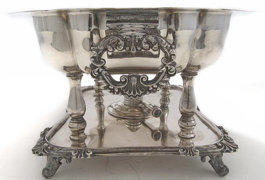 Antique English Silver Heated Buffet Servers Serving Dishes Elegant Scalloped, Scroll Work