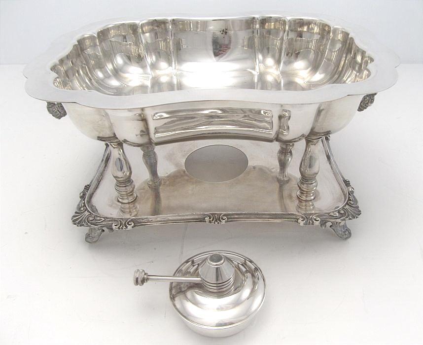 Antique English Silver Heated Buffet Servers Serving Dishes Elegant Scalloped, Scroll Work