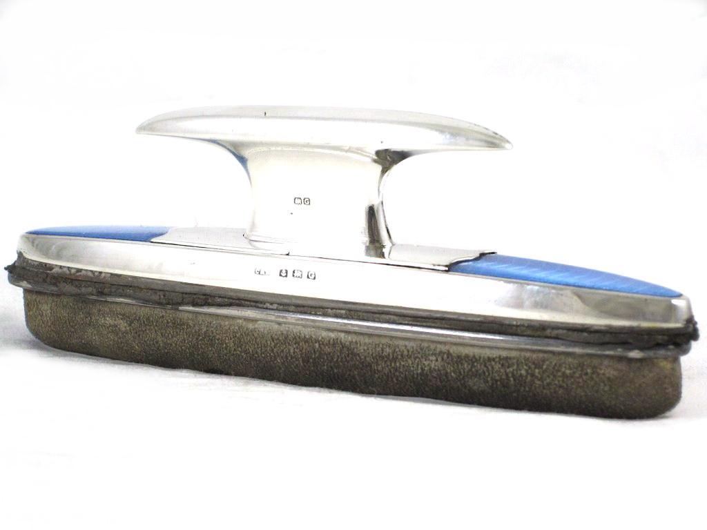 Art Deco English Sterling & Guilloche Enamel Vanity Dresser Set and Swivel Mirror