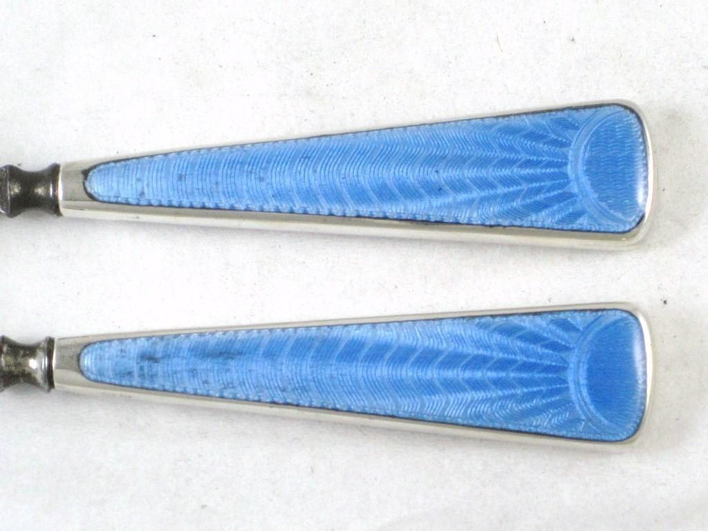 Art Deco English Sterling & Guilloche Enamel Vanity Dresser Set and Swivel Mirror