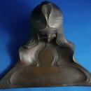 Jugendstill Vienna Bronze Women's Head Inkwell Pen Tray