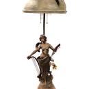 Art Nouveau Parlor Table Lamp Musician Lady Sculpture Hand Tooled Shade Glass Medallions