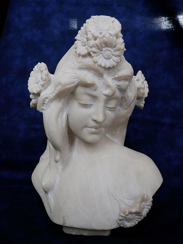 19th Renaissance Marble Bust of Young Lady Mucha Style