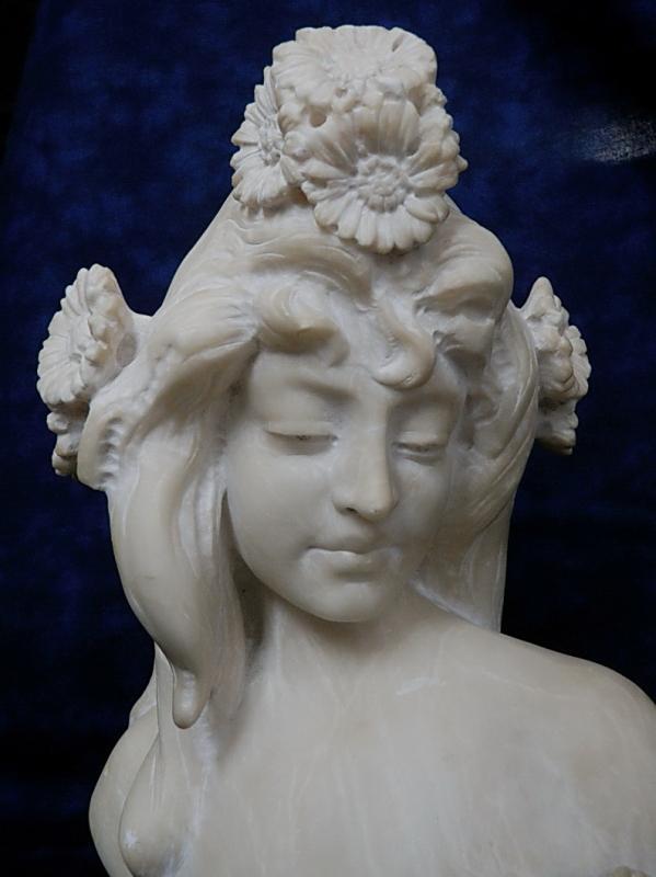 19th Renaissance Marble Bust of Young Lady Mucha Style