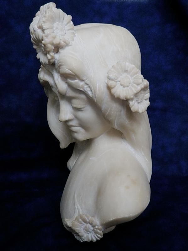 19th Renaissance Marble Bust of Young Lady Mucha Style