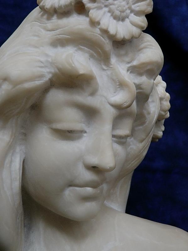 19th Renaissance Marble Bust of Young Lady Mucha Style