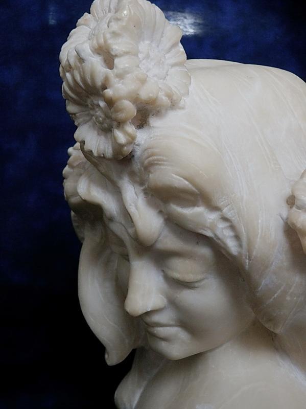 19th Renaissance Marble Bust of Young Lady Mucha Style