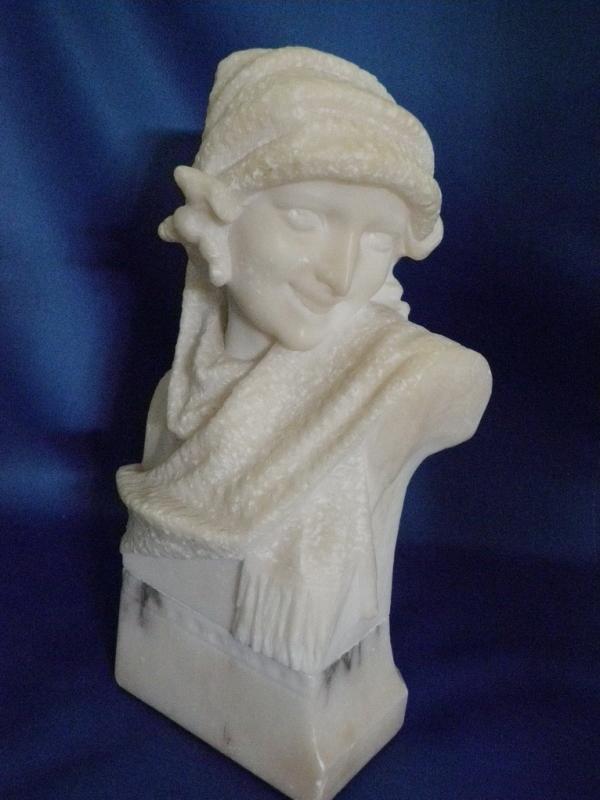 Art Deco Flapper Lady Italian Marble Sculpture c. 1920's Sg'd