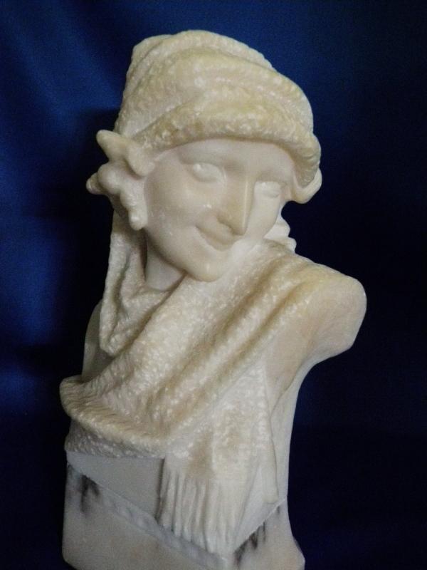 Art Deco Flapper Lady Italian Marble Sculpture c. 1920's Sg'd