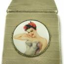 Art Deco Sterling Silver Vargas Girl Porcelain Cigarette Case Holder Halllmarked