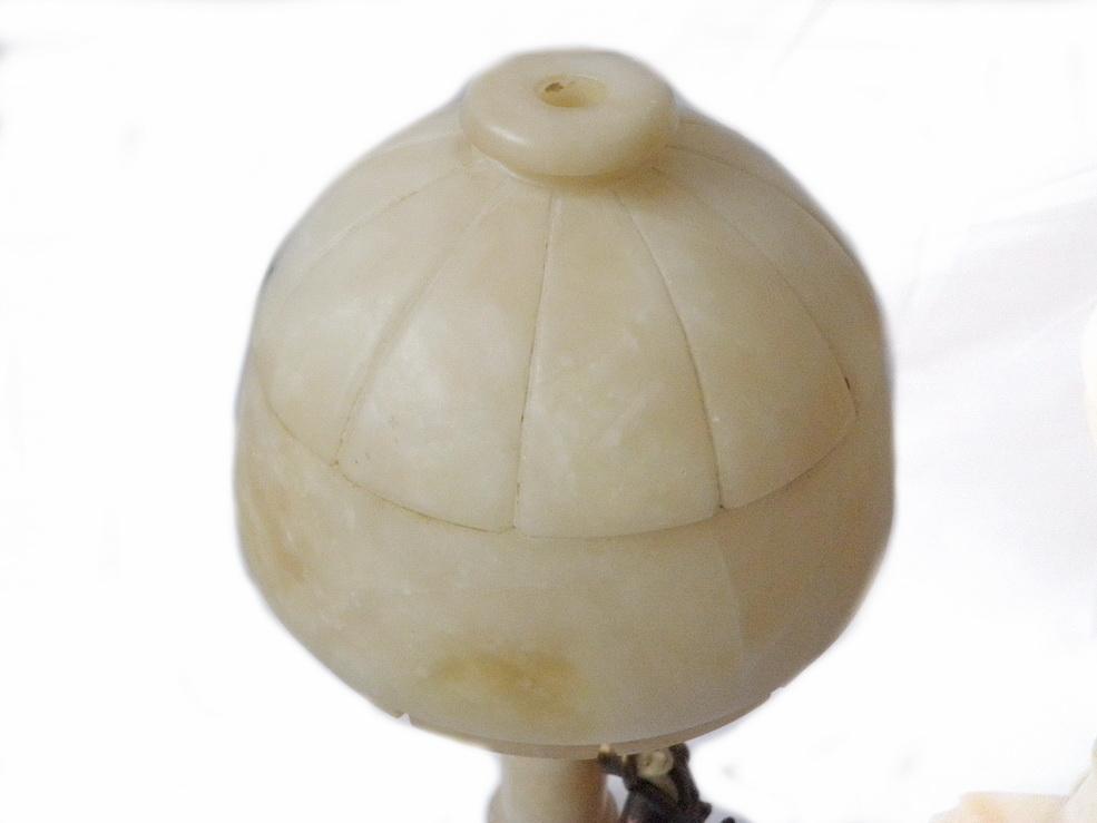 Two (2) Art Deco Nude Flapper Musician Lady Alabster, Metal Domed Shade