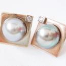 Vintage Earrings 14kt Gold, Gray Baroque Pearl and Diamond