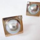 Vintage Earrings 14kt Gold, Gray Baroque Pearl and Diamond
