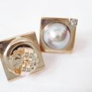 Vintage Earrings 14kt Gold, Gray Baroque Pearl and Diamond
