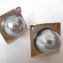 Vintage Earrings 14kt Gold, Gray Baroque Pearl and Diamond