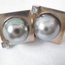 Vintage Earrings 14kt Gold, Gray Baroque Pearl and Diamond