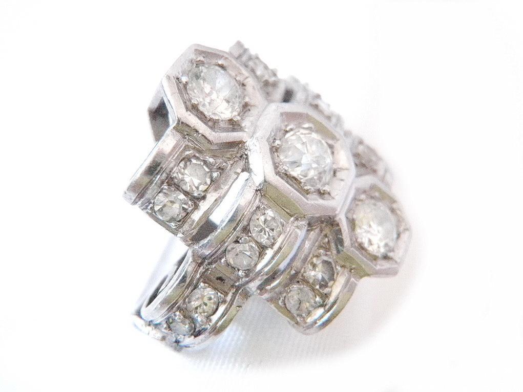 High Art Deco Custom Ring Platinum and Euro Cut Diamonds