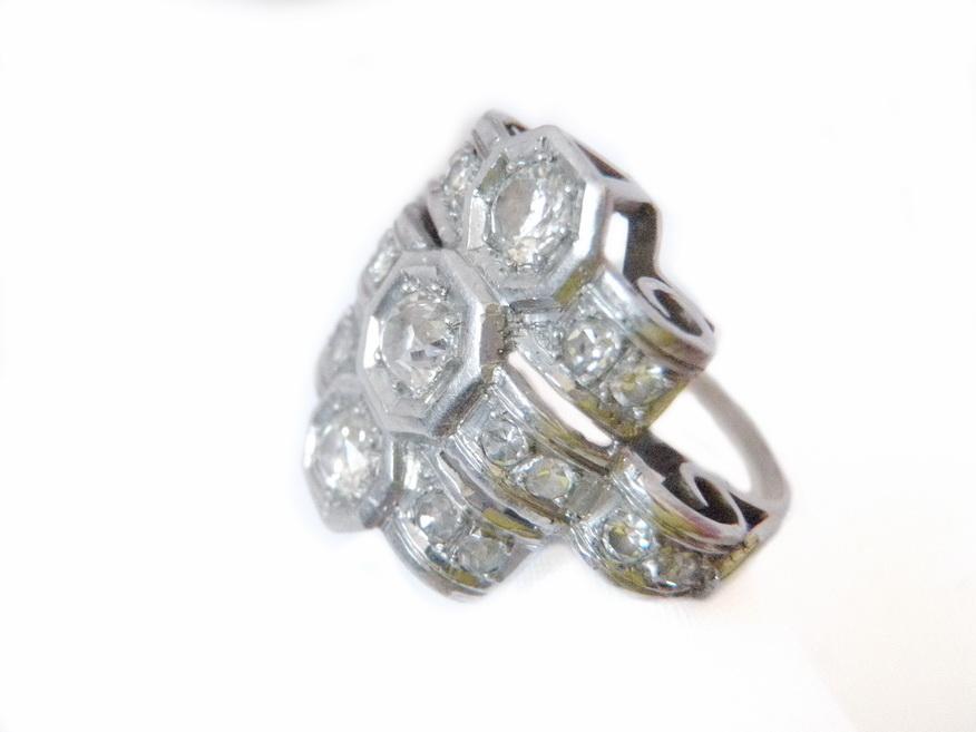 High Art Deco Custom Ring Platinum and Euro Cut Diamonds