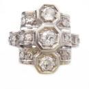 High Art Deco Custom Ring Platinum and Euro Cut Diamonds