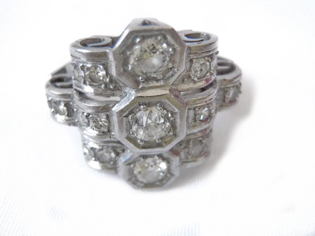 High Art Deco Custom Ring Platinum and Euro Cut Diamonds