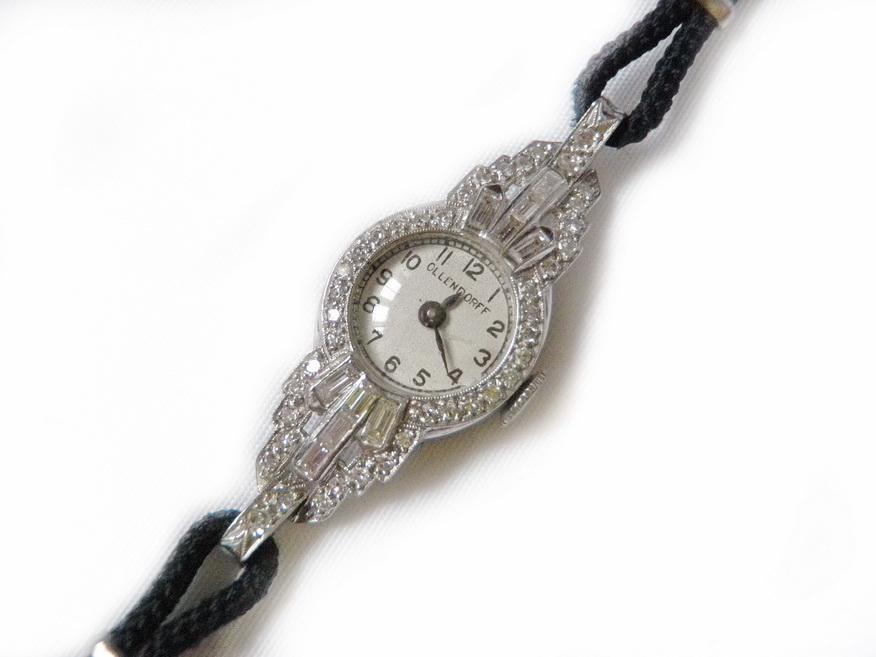 Art Deco Ollendorf Watch 1.35 Carat Diamonds and Platinum