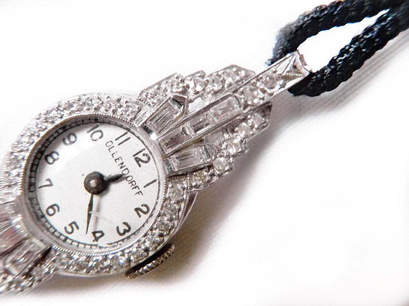 Art Deco Ollendorf Watch 1.35 Carat Diamonds and Platinum