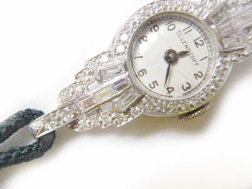 Art Deco Ollendorf Watch 1.35 Carat Diamonds and Platinum